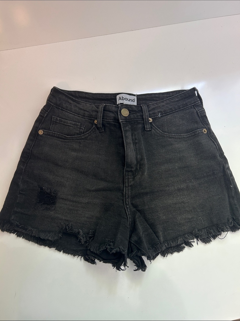 Abound Black Distressed High-Rise Frayed Denim Shorts Size 27